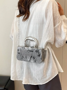 Fashionable marble texture acrylic box handbag with metallic handle and chain strap for women