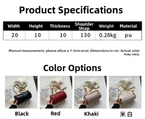 Tableau des tailles pour sac cylindre matelassé avec détails PU et options de couleurs