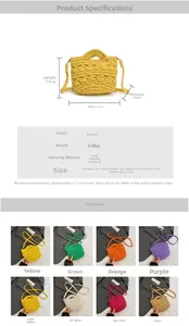 Detailed view of handmade knitted bucket bag showing floral texture and size specifications