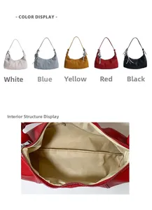 Litchi pattern leather dumpling bags displayed in white, blue, yellow, red and black