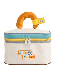 Cute large capacity patchwork cosmetic bag with handle and colorful embroidery