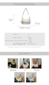 Detailed size specifications for large PU leather crossbody tote bag with color options