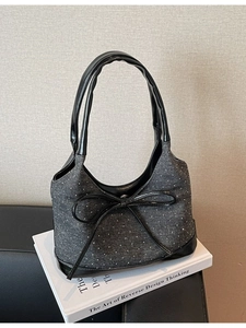 Vintage Y2K Denim Bow Shoulder Bag Large Capacity Tote Bag For Women Casual Underarm Bag Sparkly Rhinestone Star Design Fashion Handbag