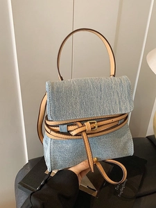 Vintage Women's Denim Handbag Fashion PU Leather Patchwork Square Shoulder Bag Large Capacity Crossbody Bag For Daily Commute
