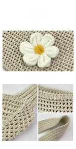 Détails du sac fourre-tout en crochet avec texture en maille et décoration florale