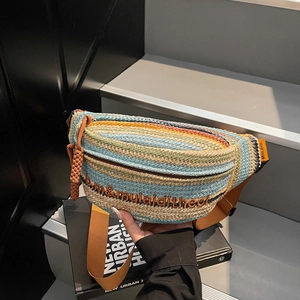 Colorful striped woven crossbody bag with bohemian texture and stylish shoulder strap