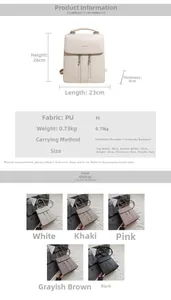 Guide des tailles détaillé pour sac à dos polyvalent en cuir PU avec dimensions et options