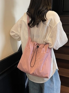 Pink large capacity drawstring bucket bag for women, lightweight casual crossbody style