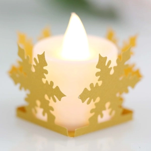 LED electronic candle with golden snowflake cutout paper lampshade for Christmas decor