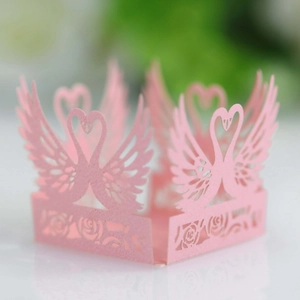 Pink laser-cut paper lampshade with swan heart and rose patterns for party decoration
