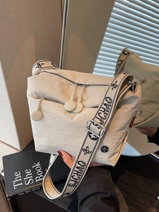 Women Casual Nylon Crossbody Bag Wide Letter Print Strap Contrast Color Small Square Bag Lightweight Shoulder Bag Daily Travel Fashion Handbag