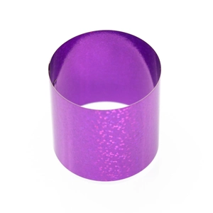 Macro detail of purple cylindrical napkin ring with glitter sequins and metallic finish
