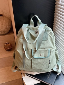 Lightweight sage green multi-functional nylon backpack with textured fabric for women