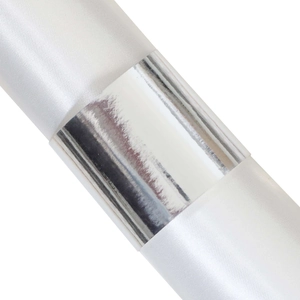 Macro shot of white satin napkin ring with polished silver metallic buckle detail