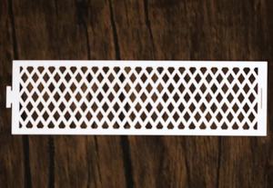 Detailed view of white rectangular lattice lampshade with hollow diamond mesh pattern