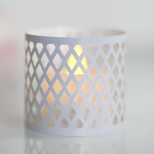 Minimalist white hollow lattice paper lantern lampshade with warm LED candle light