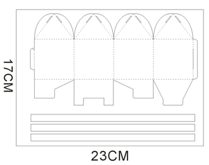 Flat lay technical drawing of laser-cut hot air balloon favor box with 17x23CM dimensions