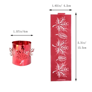 Detail of red hollow maple leaf napkin ring showing dimensions and unfolded rectangle flat view