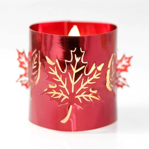 Red hollow maple leaf metal lantern with LED light candle for festive decoration