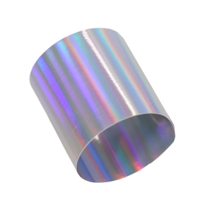 Detailed view of cylindrical napkin ring featuring a vibrant holographic sparkling finish