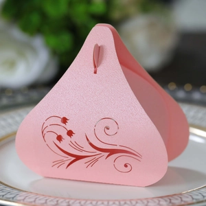 Elegant pink laser-cut tulip candy box made of pearlescent paper for wedding favors