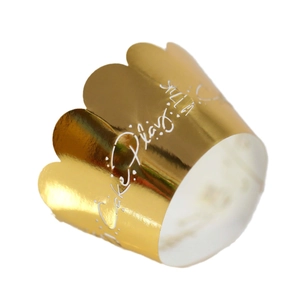 Golden crown paper cupcake wrapper with Cake Diary artistic font for party decoration