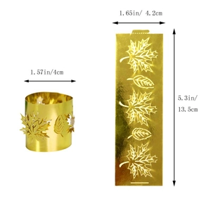Detailed dimensions of the golden hollow maple leaf napkin ring with scale measurements