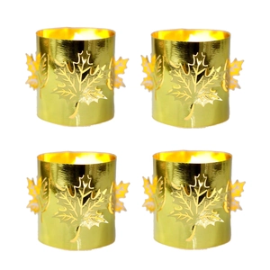 Golden hollow maple leaf paper lantern with warm LED light effect for festive decor