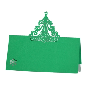 Green Christmas tree laser-cut hollow name place cards made of premium kraft paper