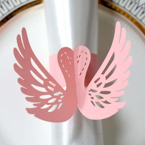 Pink laser-cut swan paper napkin ring with pearl metallic finish for wedding table decor