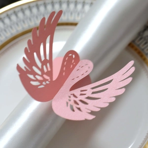 Laser Cut Swan Napkin Rings Pearlescent Paper Hollow Table Decor For Wedding Valentine Banquet Party Festive Supplies