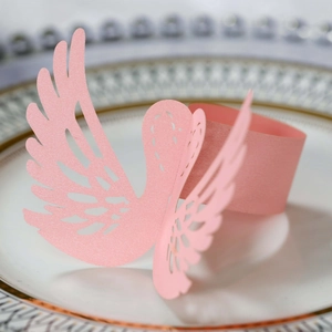 Pink laser cut swan napkin ring with glitter finish for wedding table decoration