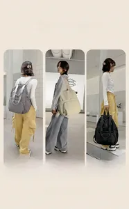 Drei Farben wasserdichter Nylon-Rucksäcke in trendigen Outfits und vielseitigen Ansichten