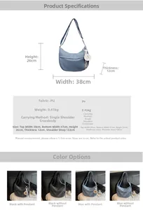 Detailed technical diagram showing large denim hobo bag dimensions and strap measurements