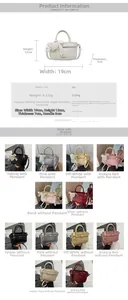 Detailed size chart and multi-color options for the soft PU leather square handbag