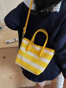 Damen Gestreift Kontrastfarbe Strick Schultertasche Große Kapazität Sommer Lässig Tragetasche Beuteltasche Mode Strick Strandhandtasche