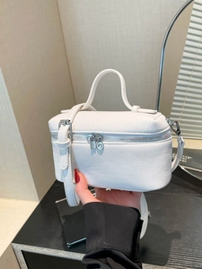 Chic white lychee pattern vanity bag with top handle and silver hardware