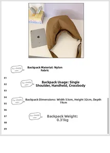 Braune Nylon-Halbmondtasche im Detail mit großem Fassungsvermögen 53cm x 32cm und Trageriemen