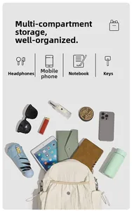 Vue à plat du sac à dos en nylon blanc montrant sa grande capacité pour laptop et accessoires
