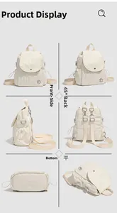 Vues détaillées multi-angles d'un sac à dos en nylon beige imperméable sous tous les côtés