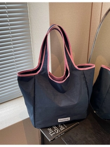 Große Kapazität Leinwand Einkaufstasche Für Damen 2026 Sommer Minimalistisch Elegant Kontrastfarbe Schultertasche Casual Lazy Stil Handtasche