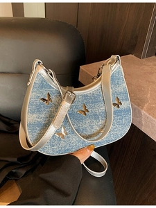 Borsa a Tracolla a Mezzaluna in Denim da Donna con Farfalla Y2K Vintage Denim Lavato Hobo Bag con Tracolla Regolabile Piccola Borsa per Cellulare