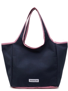 Große Shopper Tasche mit Kontrastfarben in Dunkelblau und Rosa für den Sommerurlaub