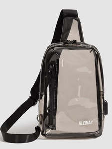 Women Transparent PVC Chest Bag Fashion Korean Clear Sling Bag With USB Port Waterproof Minimalist Shoulder Crossbody Bag