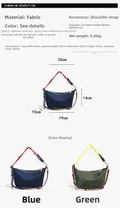 Detailed size chart for the canvas crossbody bag with measurements and color options