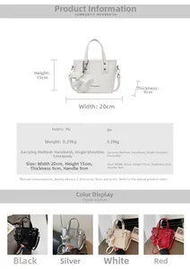 Size guide for PU leather bucket bag with dimensions 20x15x9cm and four color options