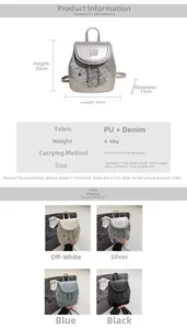 Detailed size specifications for mini PU leather and denim patchwork backpack for women