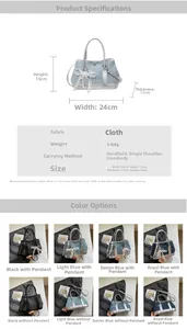 Detailed size chart and multi-color options for the minimalist contrast shoulder bag