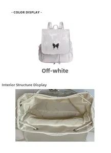 Detailed internal structure and cream white butterfly backpack exterior view