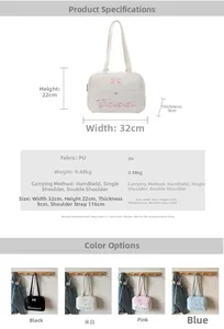 Size chart for PU shoulder bag showing dimensions 32x22x9cm and four color options
